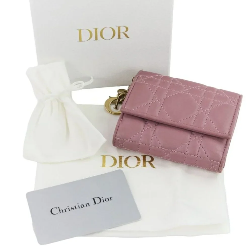 Christian Dior Lady Dior Canaje Lotus Wallet Trifold Wallet Lavender